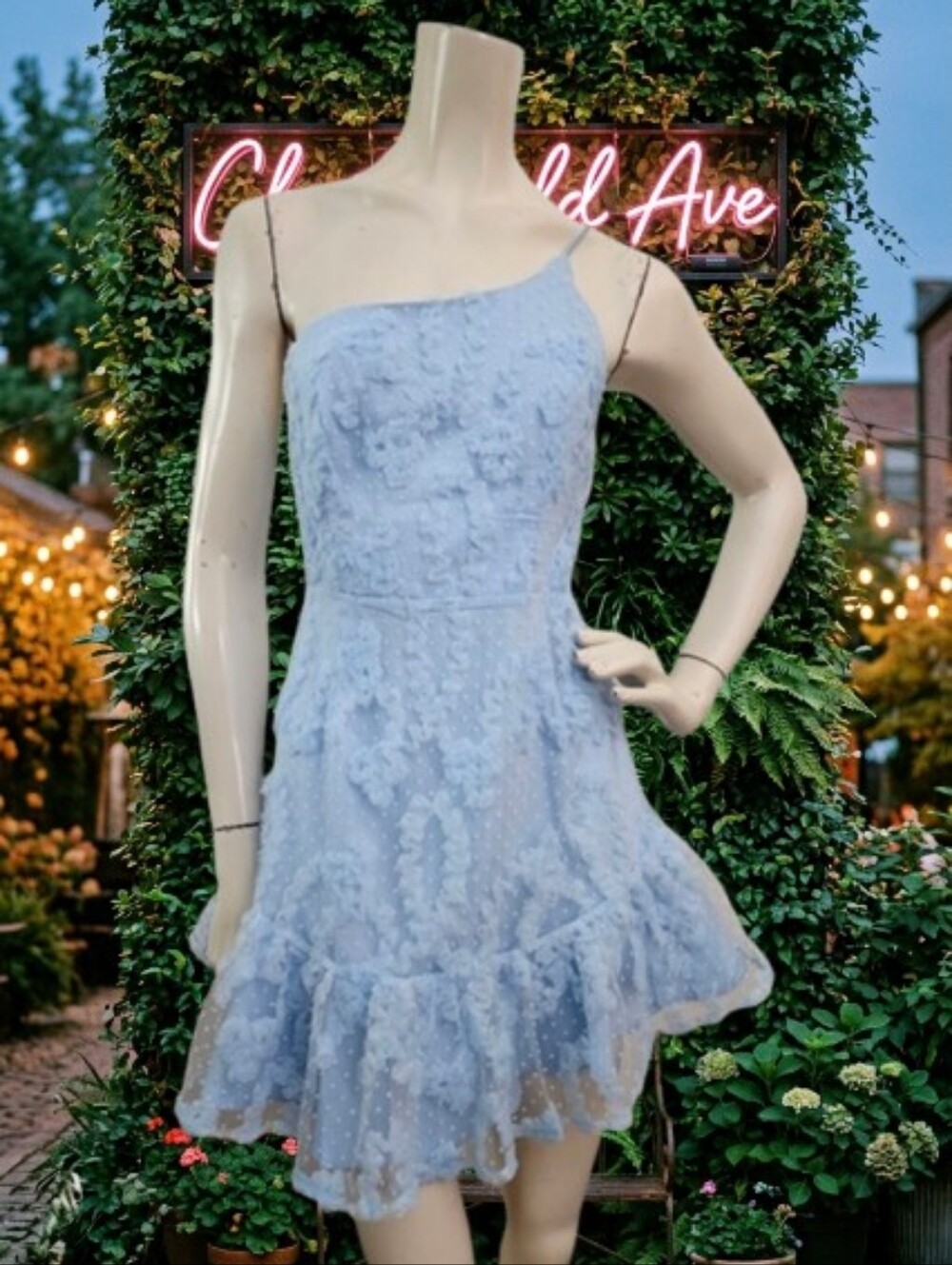 American Threads Livia One Shoulder Lace Mini Dress Women's S Blue NEW